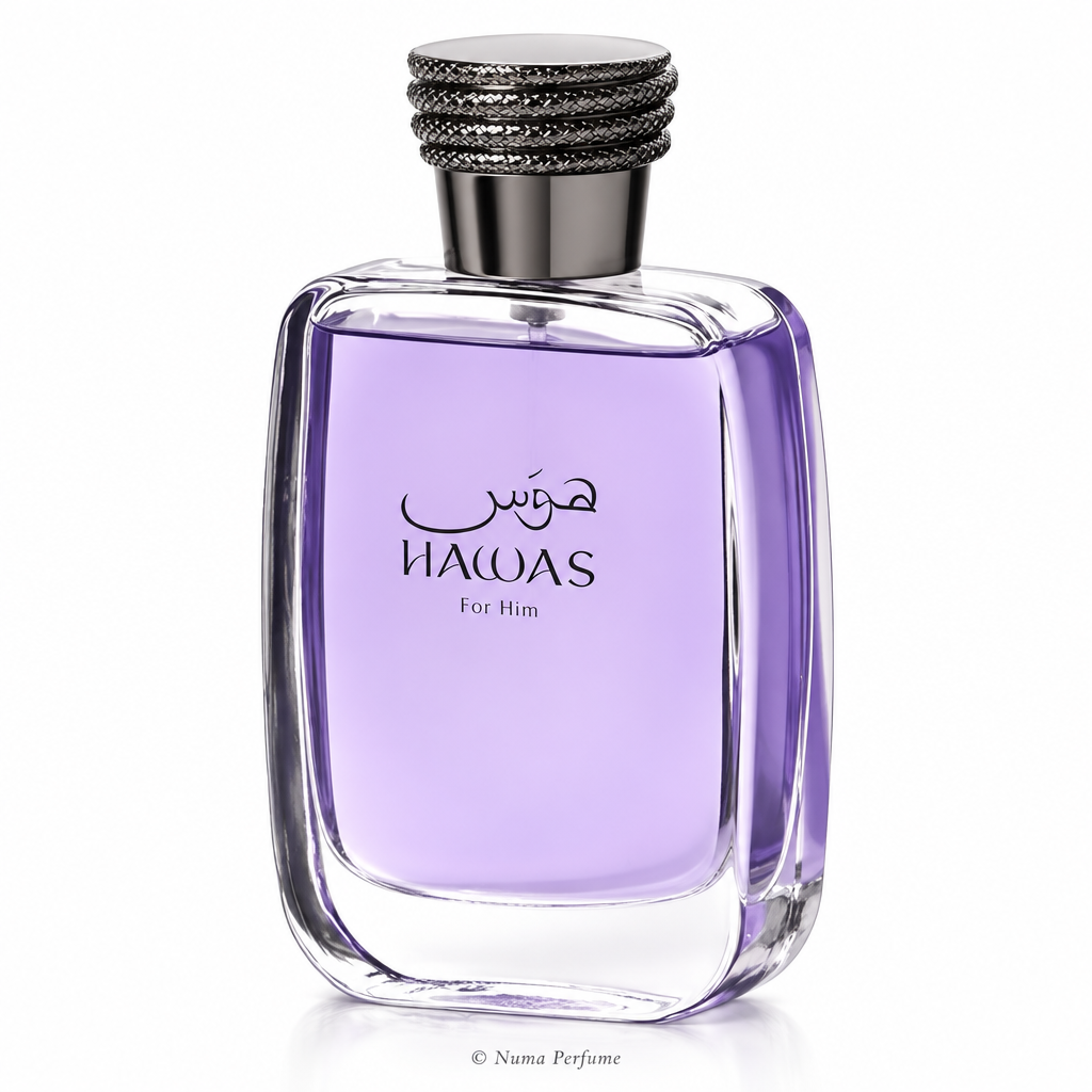 Perfume bottle with a silver cap on a white background