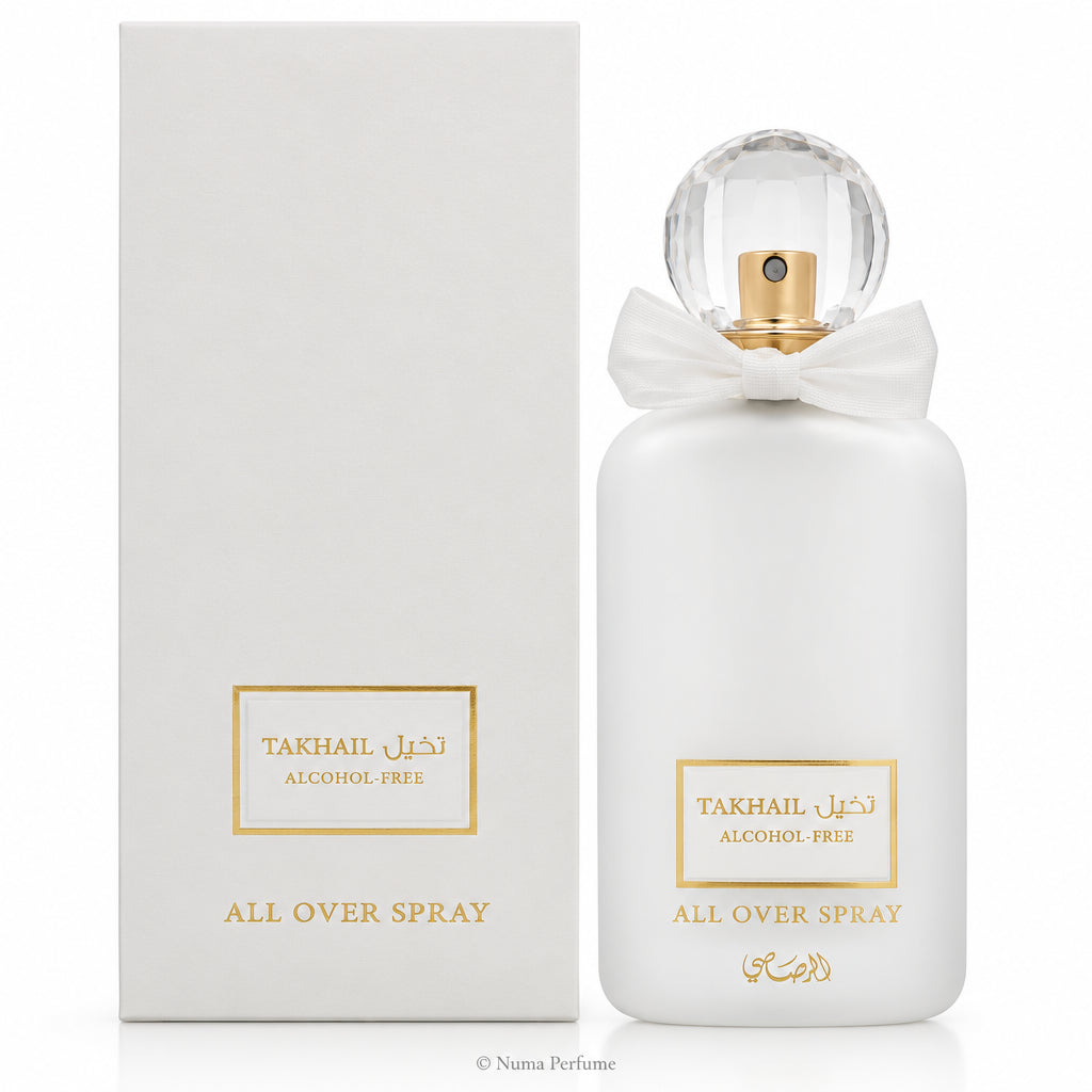 Takhail alcohol-free all over spray bottle and packaging on a white background